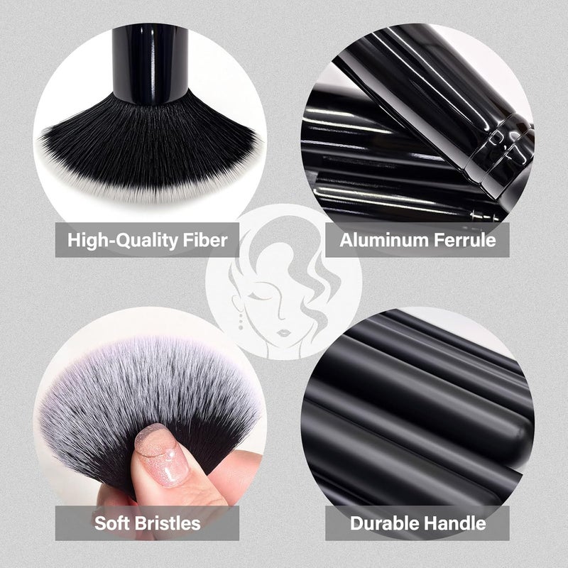 Mlemle Makeup Brushes Set, Professional 26 Pcs Makeup Kit, Include Powder Foundation Concealers Blush Eye shadows Eyebrow 21 Pcs Makeup Brushes and 2 Powder Puff, 3 Makeup Sponge(A01-Black) - Image 4